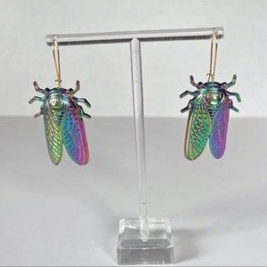 Cicada rainbow metal drop earrings iridescent bohemian